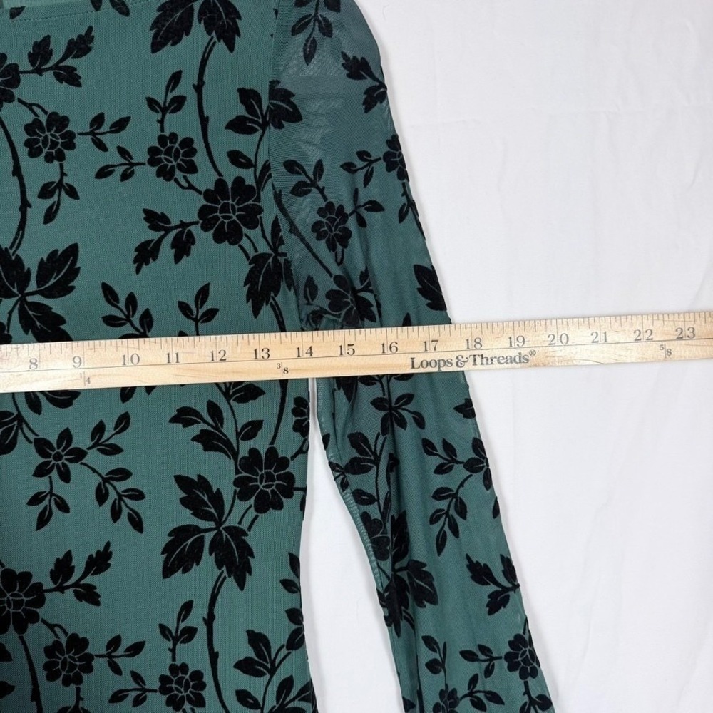 Pretty Garden Maxi Dress S Green Velvet Burnout Long Bell Sleeve Whimsigoth - Picture 10 of 14